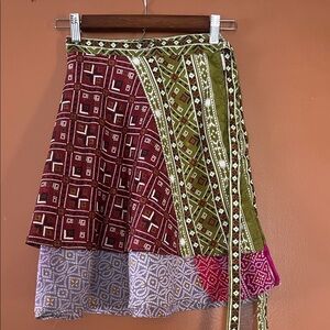 Multicolor Patterned Silk Wrap Skirt